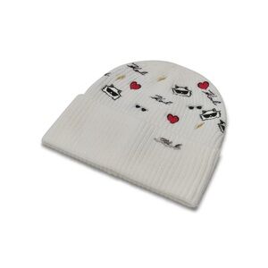 KARL LAGERFELD PARIS CATE PINS EMBROIDERY BEANIE SCARF GIFT SET IVORY